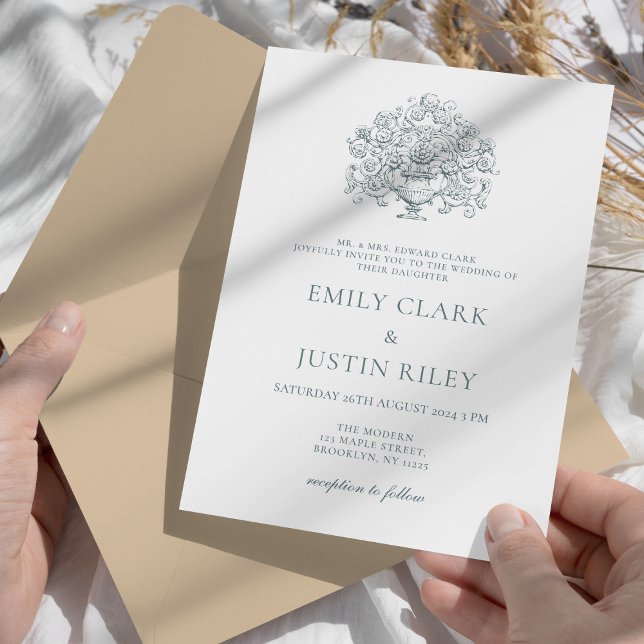 Vintage Elegant Dusty Blue Baroque Wedding Invitation (Creator Uploaded)