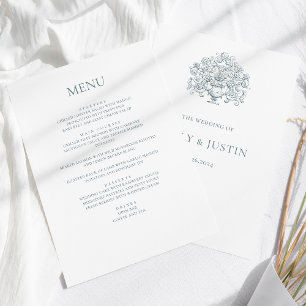 Vintage Elegant Dusty Blue Baroque Wedding Menu