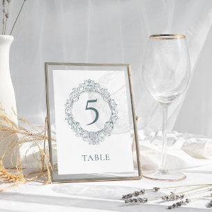 Vintage Elegant Dusty Blue Baroque Wedding Table Number