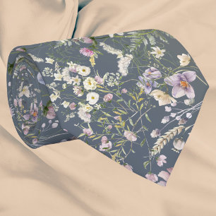 Vintage Elegant Dusty Blue Floral Wedding Necktie