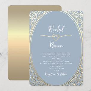 Vintage Elegant Dusty Blue Wedding Invitation