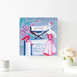 Vintage Elegant Eau De Parfum Ladies Boudoir Square Wall Clock