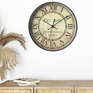 Vintage Elegant Family Name Roman Numeral Rustic R Clock