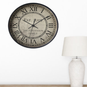 Vintage Elegant Family Name Roman Numeral Rustic R Clock