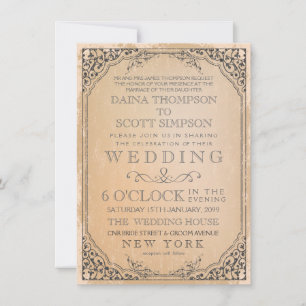 Vintage Elegant Filigree Frame Border Wedding Invitation