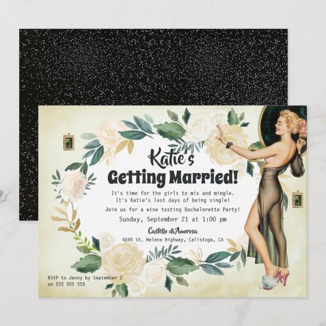 Vintage Elegant Floral Bachelorette Party Invitation (Front/Back)