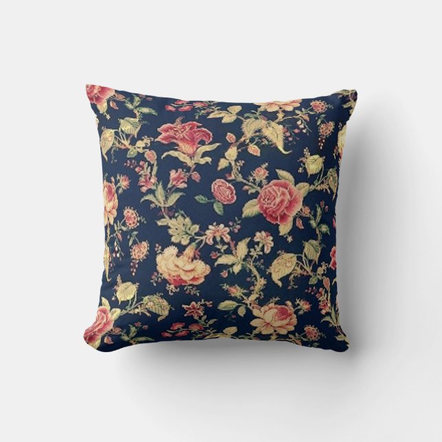 Vintage Elegant Floral Blue Rose Pillow (Front)