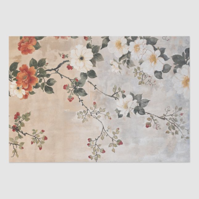 Vintage Elegant Floral Branches Tissue Paper (Front)