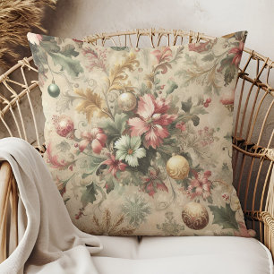 Vintage Elegant Floral Christmas Throw Pillow