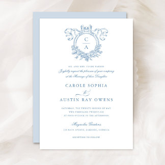 Vintage Elegant Floral Crest Bow Ribbon Wedding Invitation