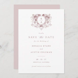 Vintage Elegant Floral Crest Wedding Save the Date Invitation
