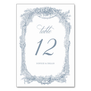 Vintage Elegant Floral Frame Dusty Blue Wedding Table Number