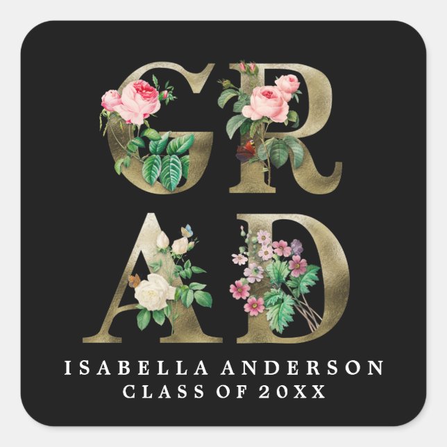 VINTAGE ELEGANT FLORAL GRADUATION STICKER (Front)