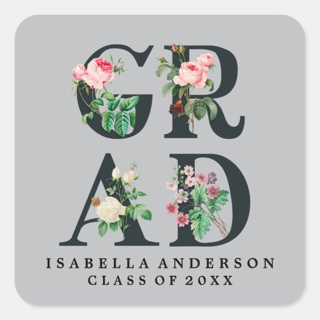 VINTAGE ELEGANT FLORAL GRADUATION STICKER (Front)