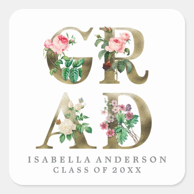 VINTAGE ELEGANT FLORAL GRADUATION STICKER (Front)