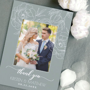 Vintage Elegant Floral Grey Modern Wedding Thank You Card
