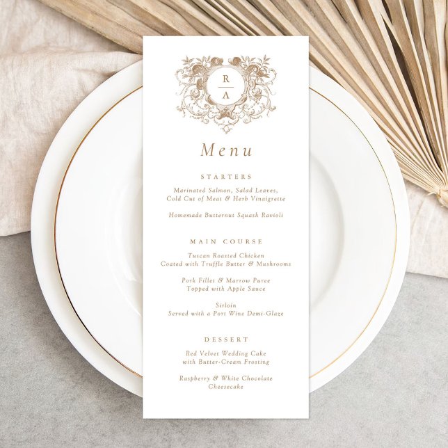 Vintage Elegant Floral Leafy Crest Wedding Menu (Creator Uploaded)