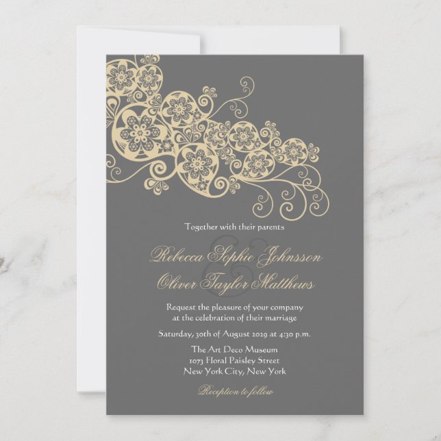 Vintage Elegant Floral Paisley Boho Wedding Invite (Front)