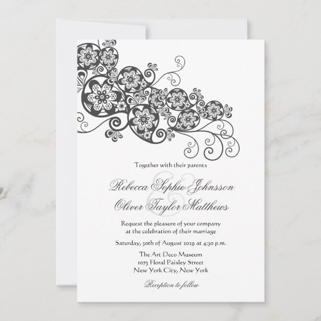 Vintage Elegant Floral Paisley Boho Wedding Invite (Front)