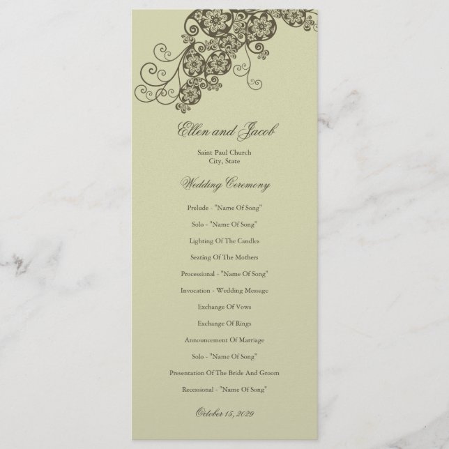 Vintage Elegant Floral Paisley Wedding Program Programme (Front)