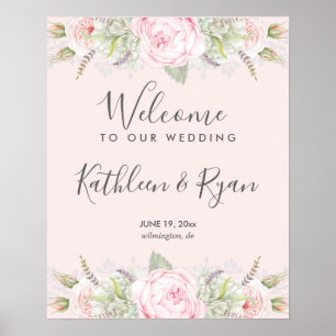 Vintage Elegant Floral Pinks Gray Any Color Paper Poster