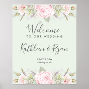 Vintage Elegant Floral Pinks Grey Any Colour Paper Poster