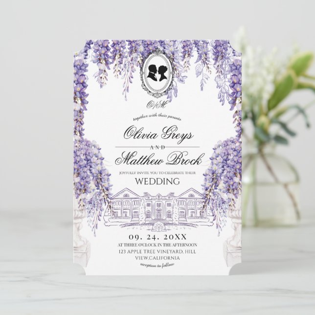 Vintage  Elegant Florals Regency Wedding  Invitation (Standing Front)