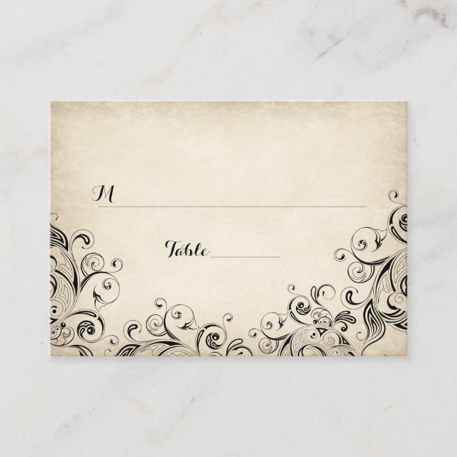 Vintage Elegant Flourish Flat Table Place Cards (Front)