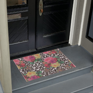 vintage elegant flowers cheetah peacock floral  cl doormat