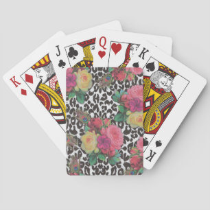 vintage elegant flowers cheetah peacock floral   playing cards