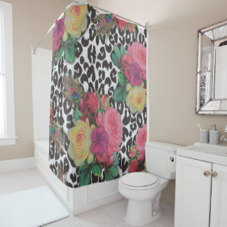 vintage elegant flowers cheetah shower curtain