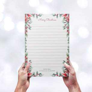 Vintage Elegant Foliage Greenery Holly Christmas Custom Letterhead