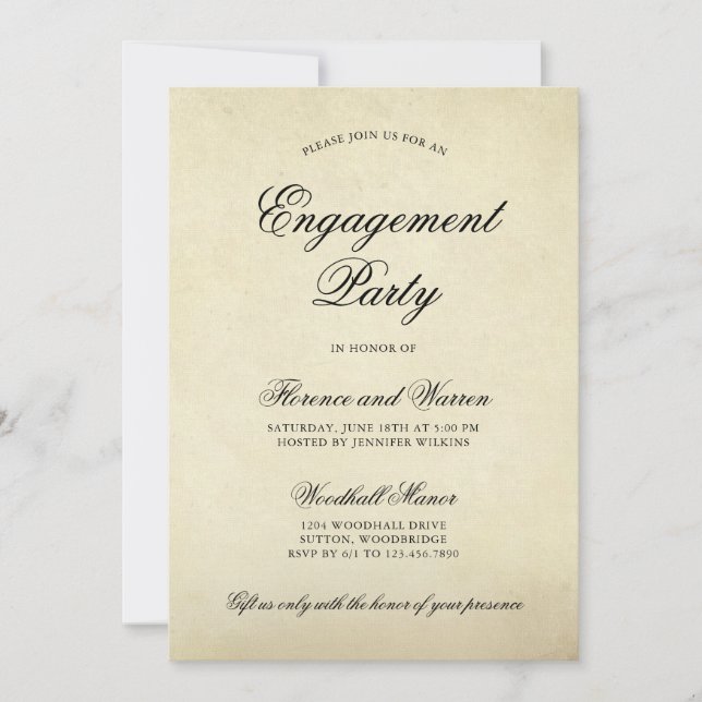 Vintage Elegant Formal Engagement Party Invitation (Front)