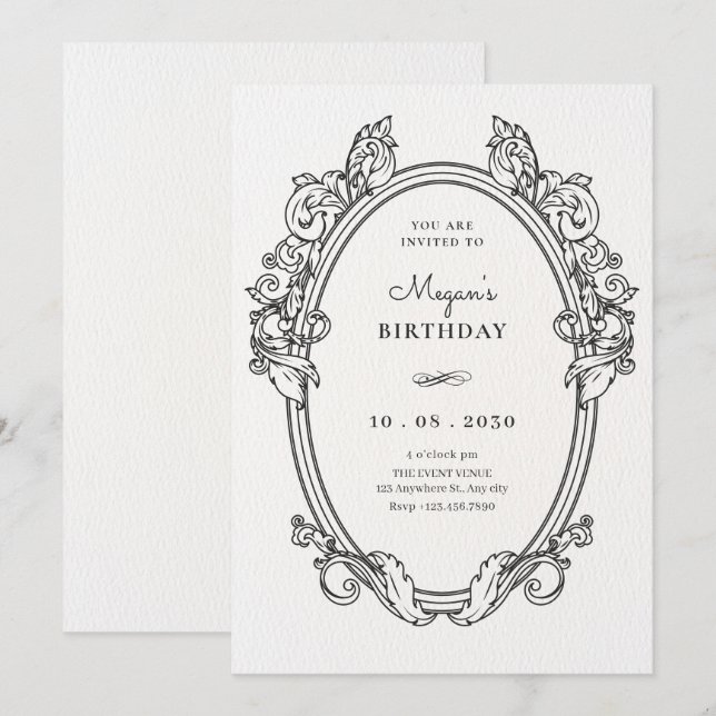 Vintage elegant frame art birthday invitation (Front/Back)
