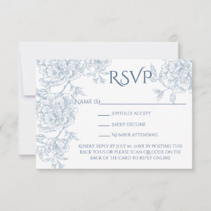 Vintage Elegant French Blue Floral Toile QR Code RSVP Card