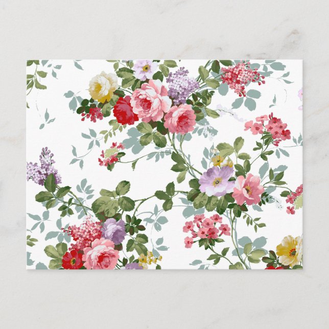 Vintage Elegant Girly Pink Red Roses Pattern Postcard (Front)