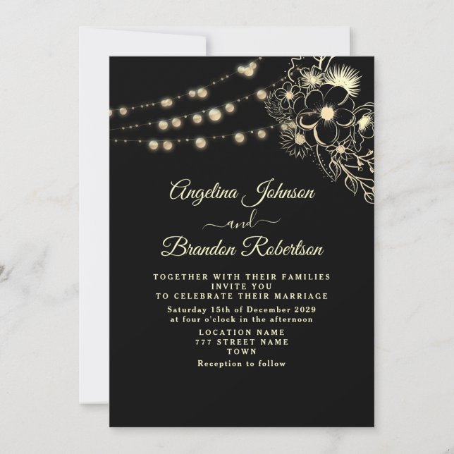 Vintage Elegant Gold and Black Wedding Invitation (Front)