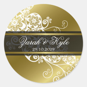 Vintage Elegant Gold Floral Paisley Wedding Favour Classic Round Sticker