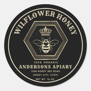 Vintage elegant gold queen bee honey jar classic round sticker