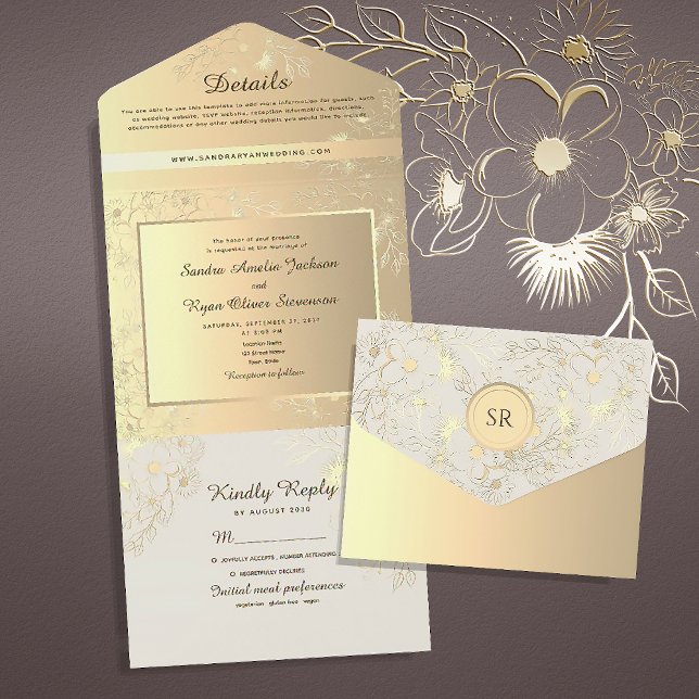 Vintage Elegant Gold Wedding All In One Invitation (Creator Uploaded)