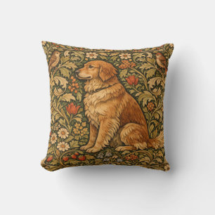 Vintage elegant Golden Retriever boho painting Cushion