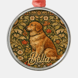 Vintage elegant Golden Retriever boho painting  Metal Tree Decoration