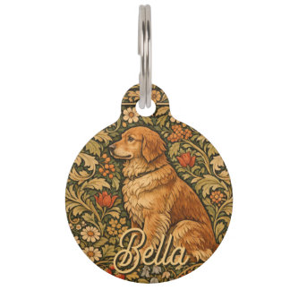 Vintage elegant Golden Retriever boho painting  Pet Tag