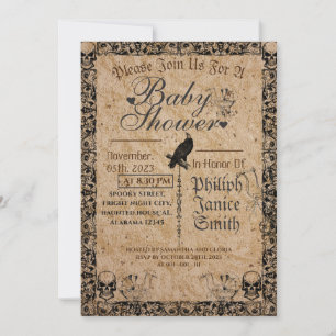Vintage Elegant Gothic, Halloween Baby Shower Invitation
