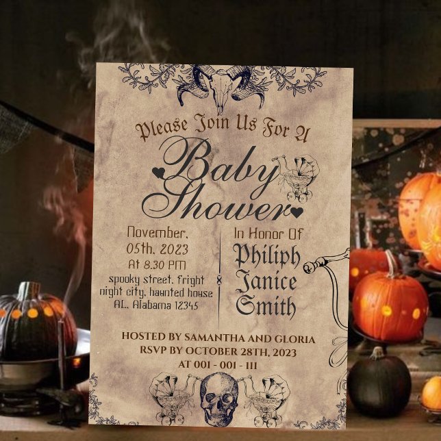 Vintage Elegant Gothic, Halloween Baby Shower Invitation (Creator Uploaded)