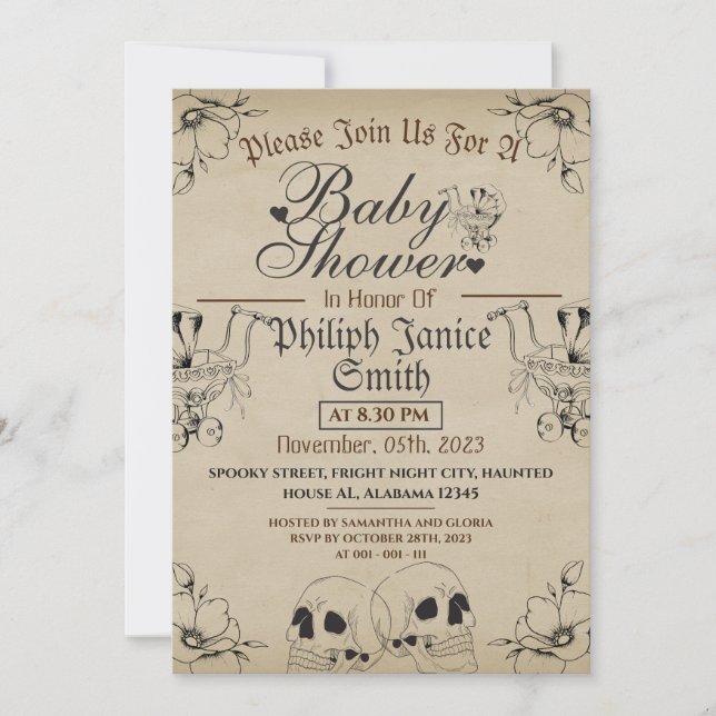 Vintage Elegant Gothic, Halloween Baby Shower Invitation (Front)