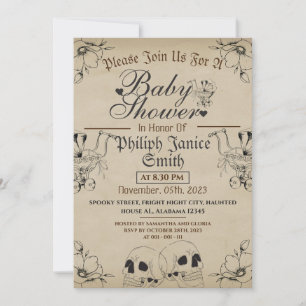 Vintage Elegant Gothic, Halloween Baby Shower Invitation