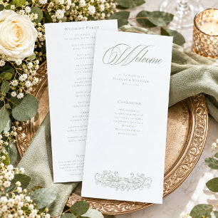 Vintage Elegant Green Crest Garden Wedding Programme