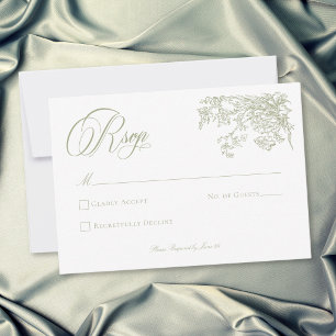 Vintage Elegant Green Crest Garden Wedding RSVP Card