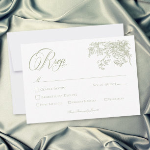 Vintage Elegant Green Crest Garden Wedding RSVP Card